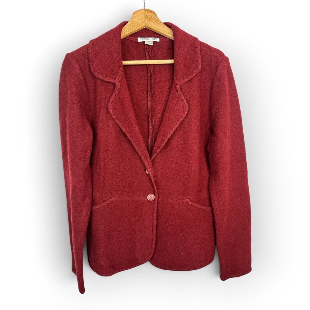 Pendleton Womens S Burgundy Lambs Wool Cardigan Blazer Jacket Classic Tailored